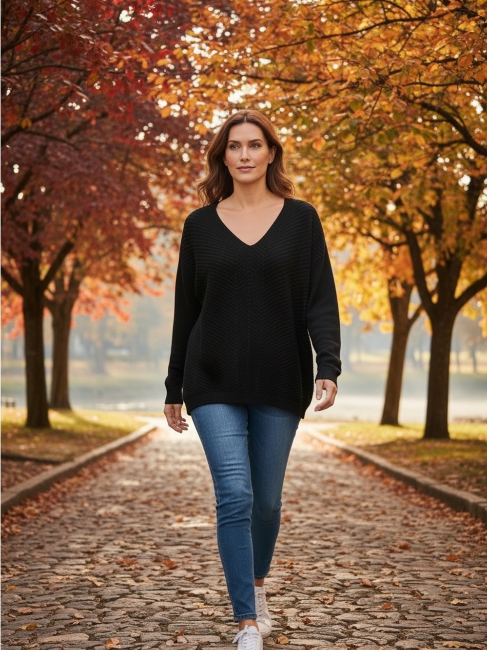 Chaps Black V-Neck Knit Sweater - Classic Cozy Pullover